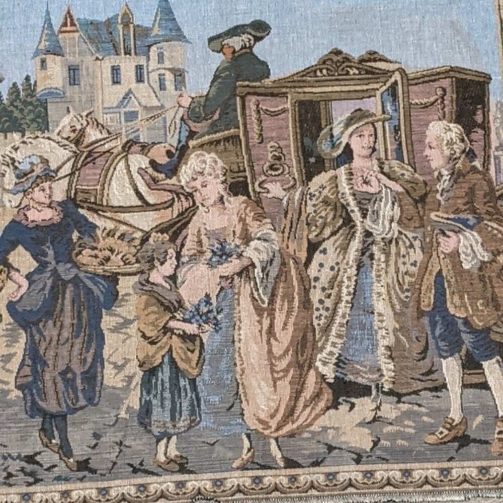 French tapestry wall woven romantic farmhouse carriage - Picture 6 of 7